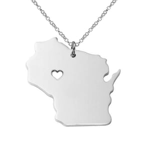 WI State Necklace,Wisconsin State Necklace,Wisconsin State Charm Necklace,State Shaped Necklace,Personalized WI State Necklace With A Heart