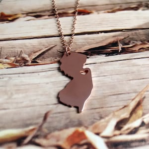 Rose Gold New Jersey State Necklace,NJ State Necklace,NJ State Charm Necklace,State Shaped Necklace With A Heart-%100 Handmade