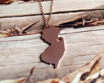 Rose Gold New Jersey State Necklace,NJ State Necklace,NJ State Charm Necklace,State Shaped Necklace With A Heart-%100 Handmade