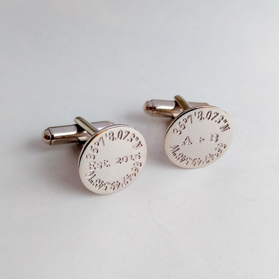 Date Personalized Monogram Fifth Anniversary Gift Wood. Groom Gift Custom Coordinate Cufflinks Groomsmen Wedding State