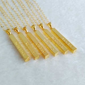 Gold Bar Necklace,Personalized Engraved Name Necklace,Gold Coordinate Necklace,Long Bar Necklace,Custom Latitude Longitude Jewelry,Best Gift