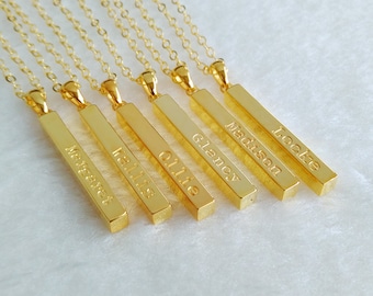 Gold Bar Necklace,Personalized Engraved Name Necklace,Gold Coordinate Necklace,Long Bar Necklace,Custom Latitude Longitude Jewelry,Best Gift