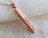 Rose Gold Bar Necklace,Vertical Name Bar Necklace,Engraved Bar Necklace,Rose gold Long Bar Necklace,Custom Latitude Longitude Jewelry