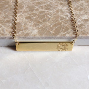 Monogram Bar Necklace, Rose Gold Plated Engraved Necklace,3 Initial Bar Necklace,Contemporary Bridesmaid&#39;s Necklace Custom Jewelry