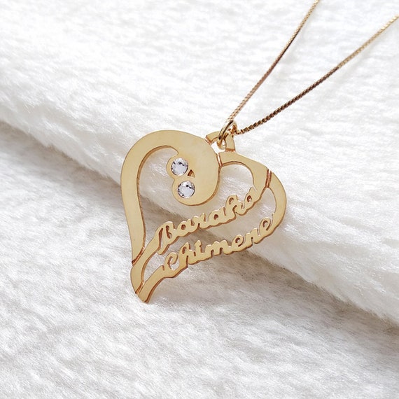 Heart necklace with 2024 name and birthstone