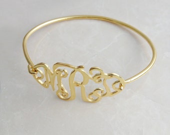 Gold Monogram Bracelet,3 Initial Monogram Bracelet,Custom Bracelet,1.5 Inch Personalized Bridesmaid,Name Bracelet,Christmas Gift