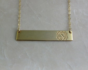 3 Initial Bar Necklace,Monogram Bar Necklace,Engraved BarNecklace,Contemporary Bridesmaid's Necklace Custom Jewelry
