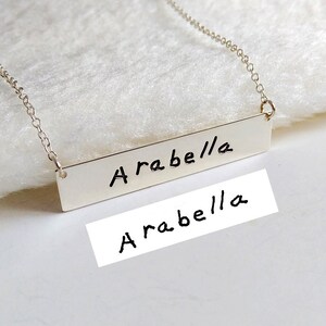 Handwritting Bar Necklace,Signature Necklace,Silver Horizontal Bar Necklace,Engraved Bar Necklace,Customized Bar Necklace,Idea Gift