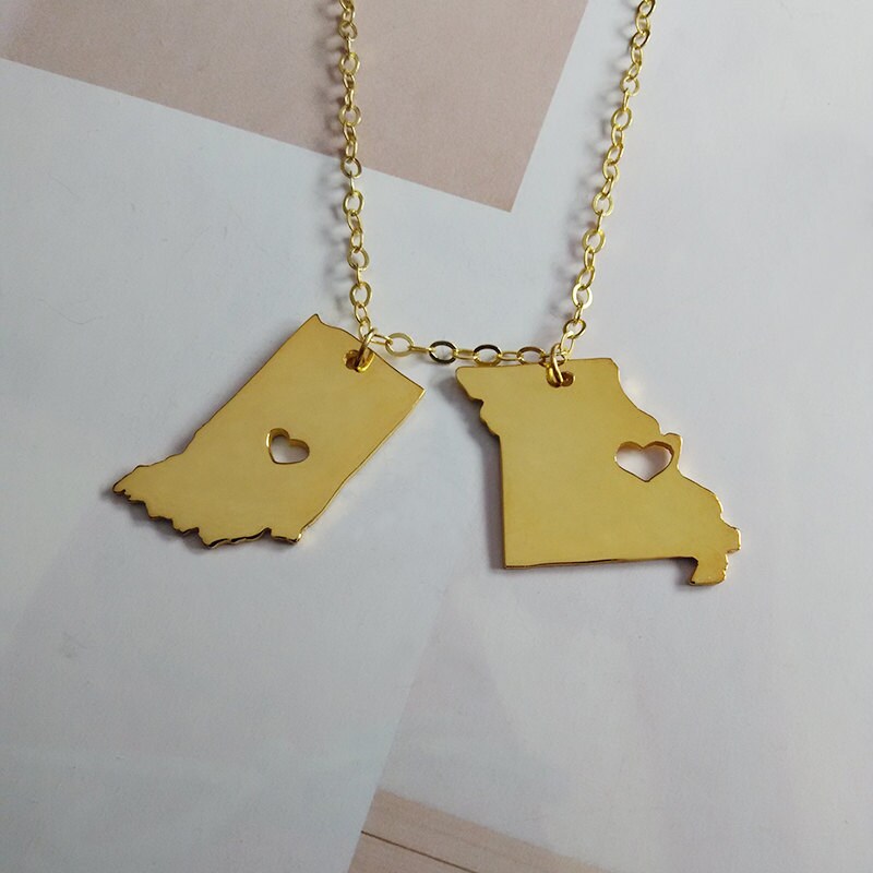 Two states Necklace,Long Distance Love Gift,Double State,Best Friendship Necklace,Best Friend Gift,Hometown State Jewelry
