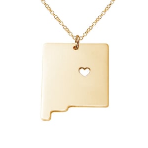 Gold New Mexico State Necklace,NM State Charm Necklace,State Shaped Necklace,Personalized State Necklace With A Heart