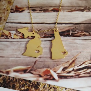 Any two states Necklace,Long Distance Love Necklace,Double State Necklace,Best Friendship Necklace,Best Friend Gift,Hometown State Jewelry