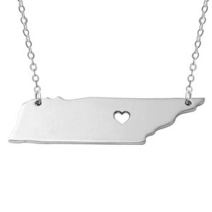 Tennessee State Necklace,TN State Charm Necklace,State Shaped Necklace,Personalized Tennessee State Necklace With A Heart