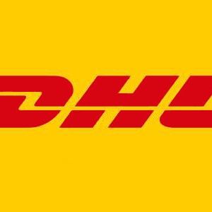 May include: The DHL logo is red and white on a yellow background. The logo features the letters DHL in a bold, stylized font with a diagonal line through the letters. The logo is surrounded by two thin, horizontal lines.