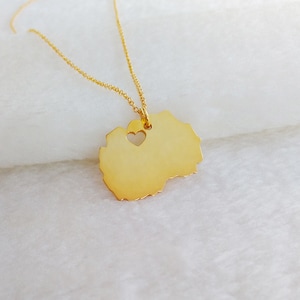 Gold Macedonia Necklace,Macedonia Shaped Jewelry with Heart,Macedonia City Necklace,Personalized Country Necklace,Custom Jewelry