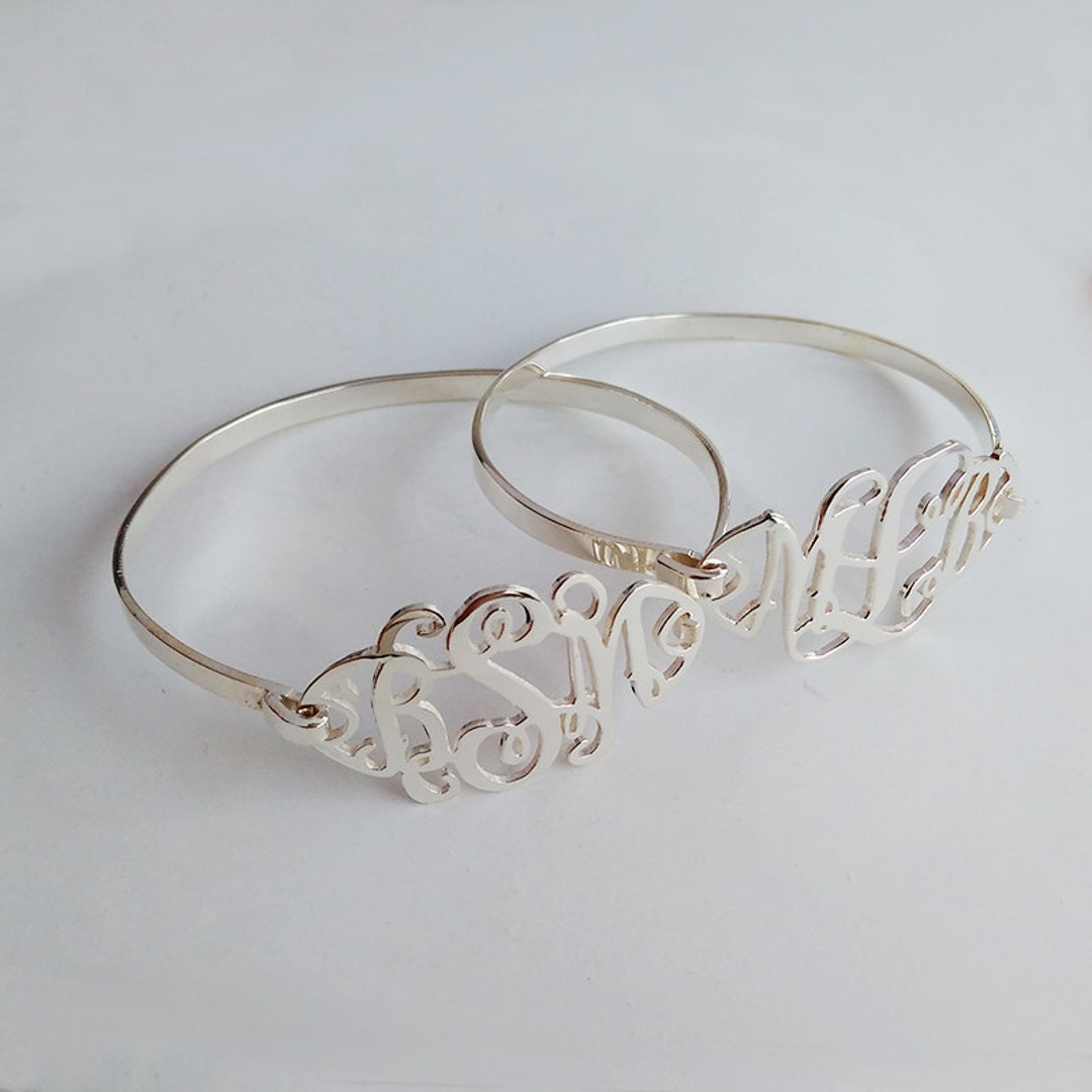 Sterling Silver Monogram Bracelet,3 Initial Monogram Bracelet,1.5 Inch