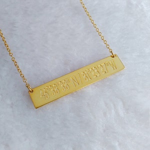 Latitude longitude necklace,Gold Coordinates Necklace,Silver Monogram Bar Necklace,Engraved Bar Necklace,latitude longitude jewelry