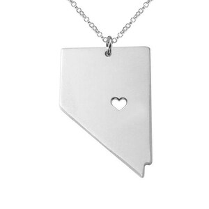 Nevada State Necklace Silver State Necklace NV State Charm Necklace State Shaped Necklace Personalized Nevada State Necklace With A Heart