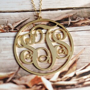 3 Initial Necklace,Gold Monogram Necklace,1.25inch 18K Gold Plated Personalized Circle Necklace,Custom Necklace,Christmas Gift -%100Handmade