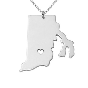RI State Necklace,Rhode Island State Necklace,Rhode Island State Charm Necklace, State Shaped Necklace Custom Necklace With A Heart