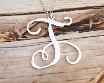 Silver initial Necklace,One Letter Necklace,Single Initial Necklace,Personalized Initial Necklace,1" Silver One Letter Necklace-%100Handmade