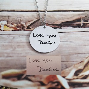 Signature Necklace,Handwritting Necklace,Silver Circle Signature Necklace,Engraved Circle Necklace,Custom Handwritting Jewelry