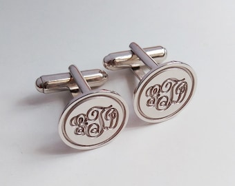 Personalized Wedding Cufflinks,Circle Initial Cufflinks,Silver Men CuffLinks,Engraved Monogram CuffLinks,Elegant Monogrammed Cufflinks