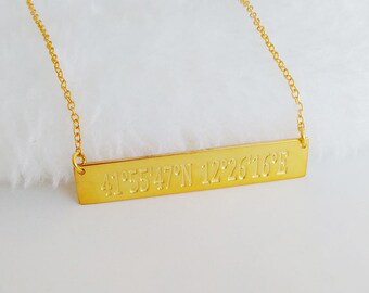 Gold Bar Necklace,Gold Coordinates Necklace,Latitude Longitude necklace,Monogram Bar Necklace,Engraved Bar Necklace,Custom Bar Jewelry
