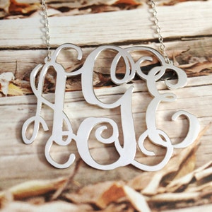 Silver Monogram Necklace,3 Initial Monogram Necklace,Personalized Monogram Necklace,Nameplate Necklace Letter Jewelry Best Gift%100 Handmade
