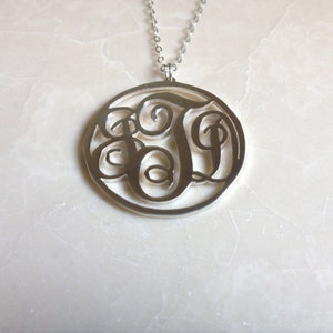 Silver Monogram Necklace,1.5 inch 3 Initials Monogram Necklace,Personalized Monogrammed Nameplate Necklace Letter Jewelry - %100 Handmade