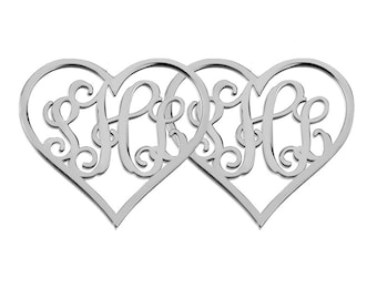 Sterlingsilber-Monogramm-Ohrringe, personalisieren Sie alle 3 Initialen-Monogramm-Ohrringe, 1,5 cm herzförmige Monogramm-Ohrringe, 100 % handgefertigt