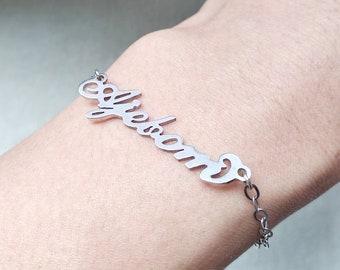 Benutzerdefinierte Name Armband, personalisierte Name Armband, zierliche Name Kette Armband, ihr Name sein Name Familienname, Brautjungfer Schmuck, Weihnachtsgeschenk
