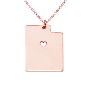 Rose Gold UT State Necklace,Utah State Necklace,Personalized Utah State Necklace ,State Shaped Necklace With A Heart-%100 Handmade