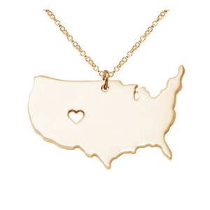 Große Amerika Halskette, Amerika Karte Anhänger, personalisierte USA Zustand Halskette, Zustand Anhänger, Karte Halskette mit einem Herz-% 100 Handmade