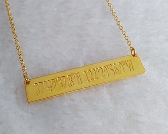 Gold Coordinates Necklace,Latitude longitude necklace,Personalized Bar Necklace,Engraved Bar Necklace,latitude longitude jewelry