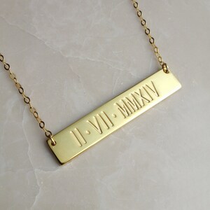 Horizontal Bar Necklace,WEDDING DATE Necklace,Due Date Necklace,Roman Numeral Bar Necklace,Engraved Bar Necklace,Love Necklace-%100 Handmade