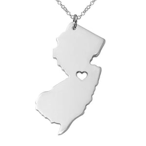 New Jersey State Necklace,State Shaped Necklace,NJ State Charm Necklace,Personalized New Jersey State Necklace With A Heart-%100 Handmade