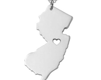 New Jersey State Necklace,State Shaped Necklace,NJ State Charm Necklace,Personalized New Jersey State Necklace With A Heart-%100 Handmade