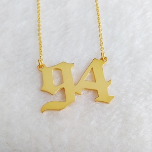 Personalized Two Number Necklace,Birth Year Necklace,Old English Number Necklace,Year Of Birth Necklace,Special Year Necklace,Birthday Gift