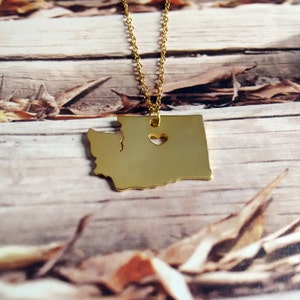 Washington State Necklace Silver State Necklace WA State Charm Necklace State Shaped Necklace Personalized State Necklace With A Heart