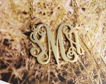 3 Initial Monogram Necklace,1.75 inch Personalized Necklace,Gold Plated Monogram Necklace,ChristmasGift Name Necklace-%100 Handmade
