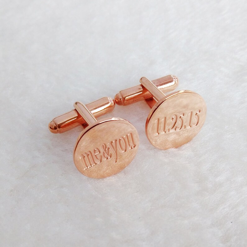 Me And You Wedding Cufflinks,Wedding Date Cufflinks,Rose Gold Personalized Wedding Cufflinks,Monogram CuffLinks,Custom Cufflinks for Groom image 3