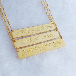 Gold Bar Necklace,Latitude Longitude necklace,Coordinates Necklace,Monogram Bar Necklace,Engraved Bar Necklace,latitude longitude jewelry