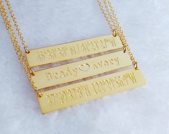 Gold Bar Necklace,Latitude Longitude necklace,Coordinates Necklace,Monogram Bar Necklace,Engraved Bar Necklace,latitude longitude jewelry
