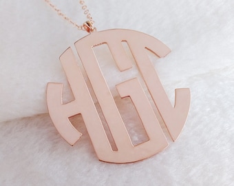 Personalized Monogram Necklace,Rose Gold Monogram Necklace,Block Monogram Necklace,1.25&quot; Initials Pendant,Monogrammed Christmas Gift