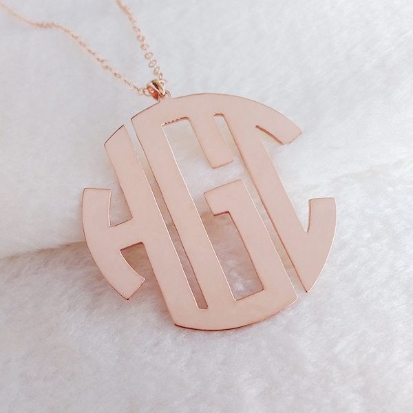 Personalisierte Monogramm Halskette, Roségold Monogramm Halskette, Block Monogramm Halskette, 3,2 cm Initialen Anhänger, Weihnachtsgeschenk