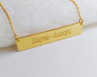 Best Friend Necklace,Gold Bar Necklace,Coordinates Necklace,Monogram Bar Necklace,Engraved Bar Necklace,Latitude Longitude Jewelry