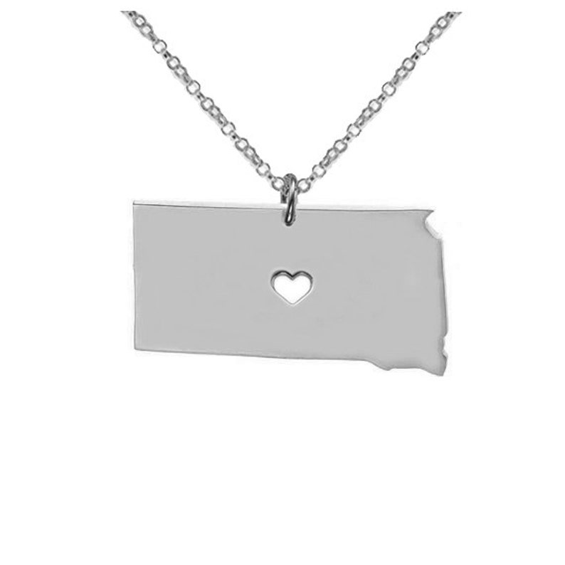 Silver SD State Necklace,South Dakota State Necklace with A Heart,South Dakota State Love Necklace ,Custom SD State Necklace image 1