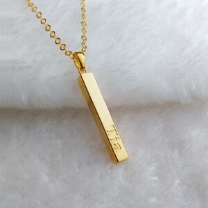 Gold Name Bar Necklace,Vertical Bar Necklace,Engraved Bar Necklace,Silver Long Bar Necklace,Custom Latitude Longitude Jewelry
