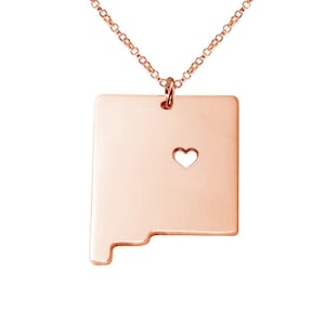 Rose Gold NM State Necklace,Mexico State Necklace,NM State Charm Necklace,Personalized State Necklace,State Shaped Necklace With A Heart