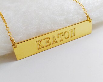 Gold Bar Necklace,Monogram Bar Necklace,Engraved Bar Necklace,Latitude Longitude necklace,Coordinates Necklace,Custom Name Jewelry